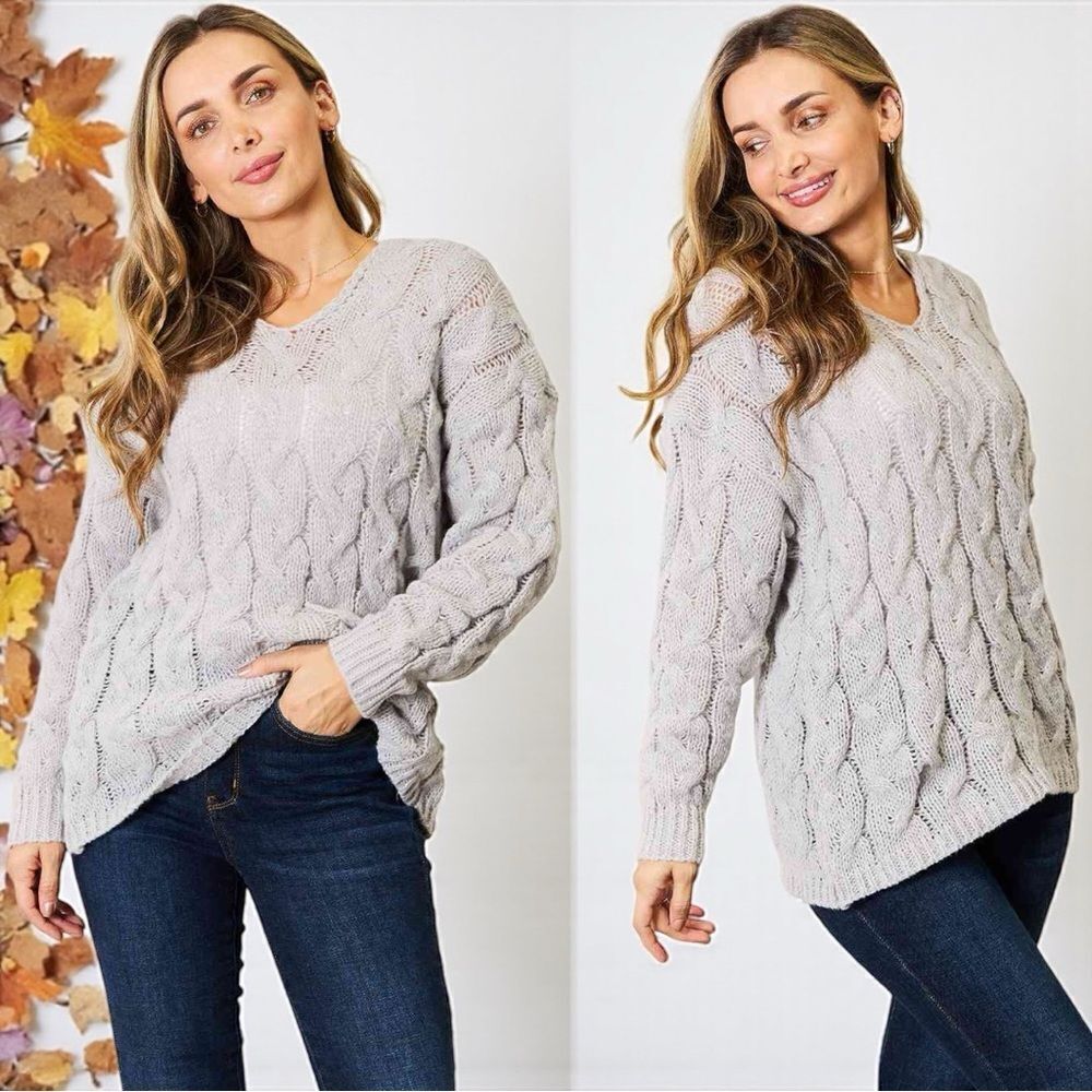 Gray Cable-Knit Hooded Sweater NWT - Woven Right - Picture 5 of 15